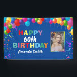 Happy 60th Birthday Colorful Balloons Blue Banner<br><div class="desc">Happy 60th Birthday Colorful Balloons Confetti Blue Photo Banner. For further customization,  please click the "Customize it" button and use our design tool to modify this template.</div>