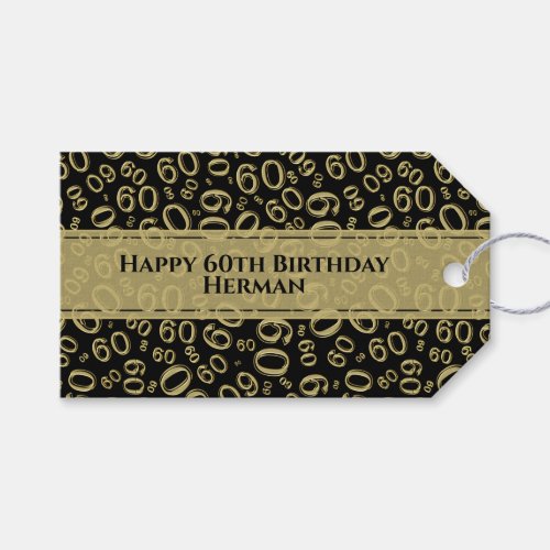 Happy 60th Birthday Cool GoldBlack Number Pattern Gift Tags