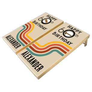 Happy 60th Birthday Custom Vintage Retro Stripe Cornhole Set