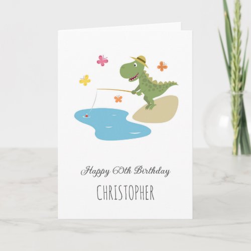 Happy 60th Birthday Cute Cartoon Dinosaur Fishing Card