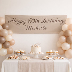 Happy 60th Birthday Elegant Script Taupe Party Banner