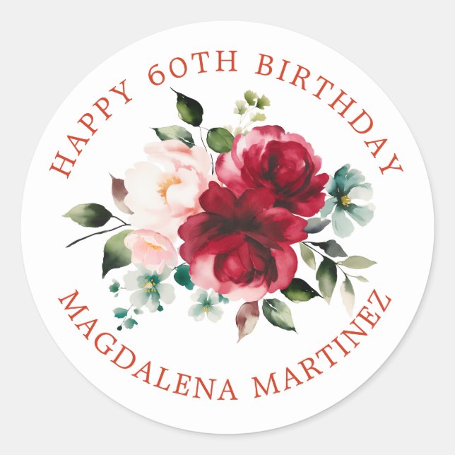 Happy 60th Birthday Floral Custom Envelope Seal (Front)