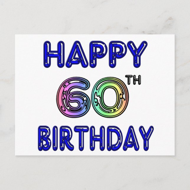 Happy 60th Birthday Gifts in Balloon Font Postcard (Front)
