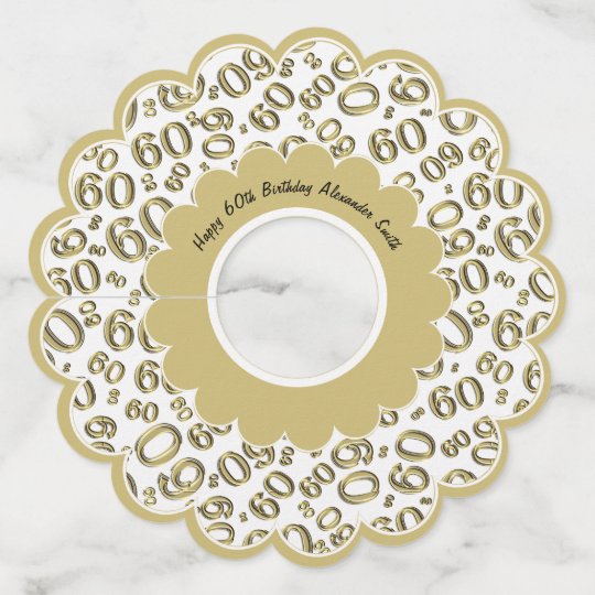 Happy 60th Birthday Gold And White Number Theme Wine Glass Tag