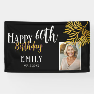Happy 60th Birthday Gold Foliage Photo Backdrop Banner