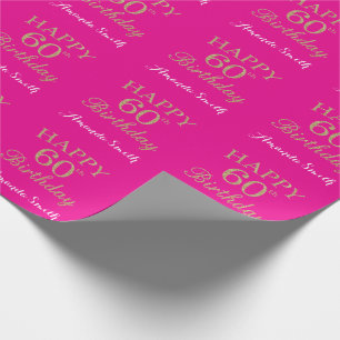 Happy 60th Birthday Gold Glitter and Hot Pink Wrapping Paper