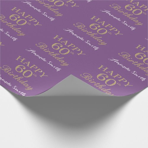 Happy 60th Birthday Gold Glitter and Purple Wrapping Paper