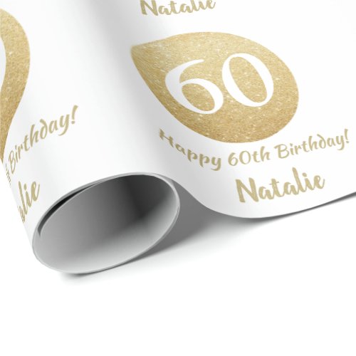 Happy 60th Birthday Gold Glitter and White Wrapping Paper