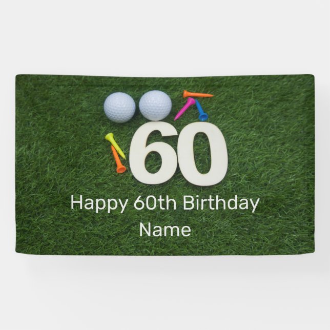 Happy 60th Birthday Golfer with golf ball and tees Banner (Horizontal)
