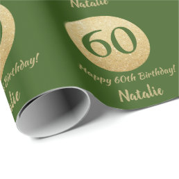 Happy 60th Birthday Green and Gold Glitter Wrapping Paper