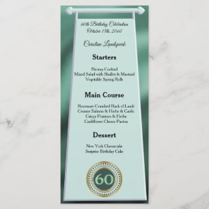 Happy 60th Birthday Green Glitter Foil Menu
