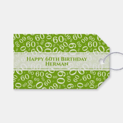 Happy 60th Birthday GreenWhite Number Pattern Gift Tags