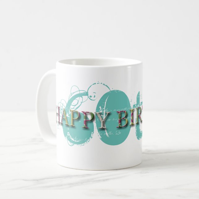 Happy 60th Birthday letters in relief women mug (Front Left)