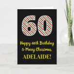 [ Thumbnail: Happy 60th Birthday & Merry Christmas, Custom Name Card ]