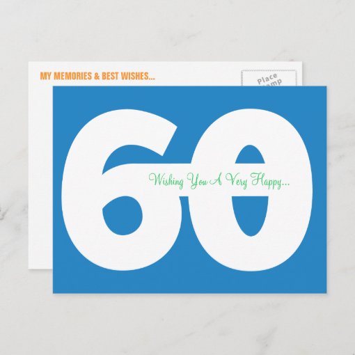 Happy 60th Birthday Milestone Postcards - In Blue | Zazzle