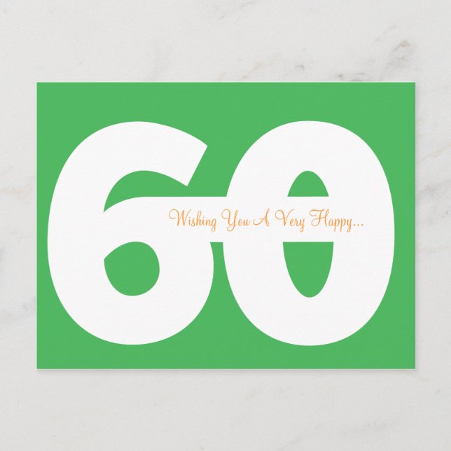 Happy 60th Birthday Milestone Postcards - in Green (Front)