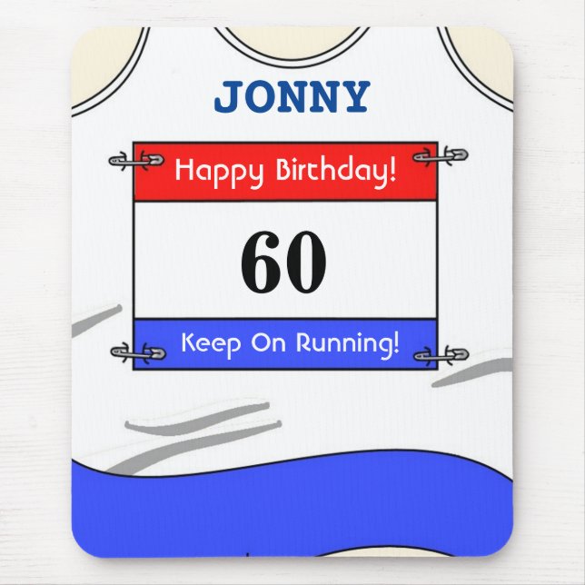 Happy 60th Birthday Mouse Mat for a Runner (Front)