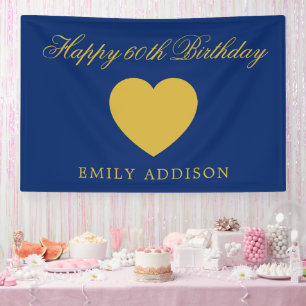 Happy 60th Birthday Navy Banner with Custom Text