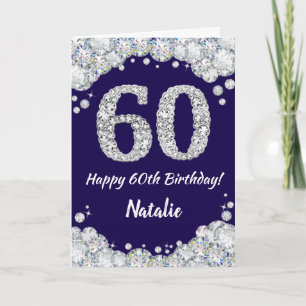 Happy 60th Birthday Navy Blue and Silver Glitter Card