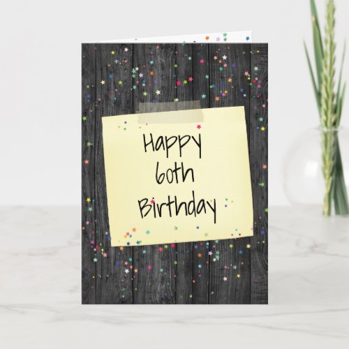 Happy 60th Birthday Note Taped On Wood Card