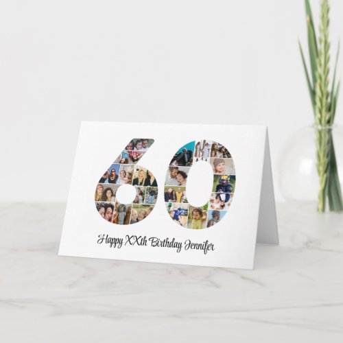 Happy 60th Birthday Number 60 Custom Photo Collage Card