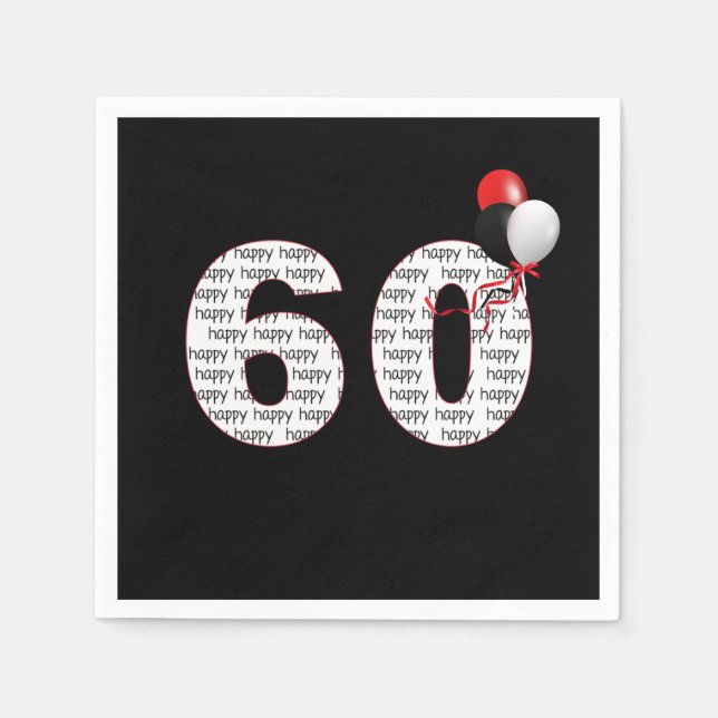 Happy 60th Birthday On Black Napkins (Front)