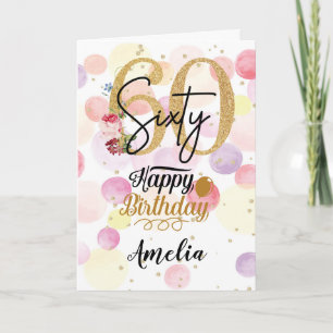 Happy 60th Birthday Pastel Rainbow Gold Woman Card