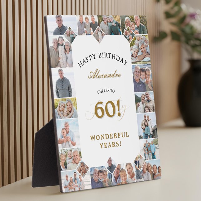 Happy 60th Birthday Personalized Photo Collage Plaque (Happy Birthday Cheers To 60 Years Photo Collage Plaque)