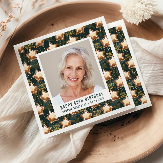 Happy 60th Birthday Photo Glam Star Balloons Napkins (Creator Uploaded)