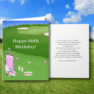 Happy 60th Birthday Pink Golf Bag On Golf Course Card
