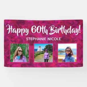Happy 60th Birthday Pink Personalized Photos Banner