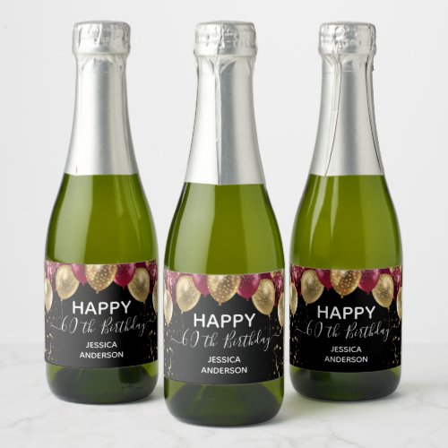 Happy 60th Birthday red and gold Sparkling Wine La Sparkling Wine Label