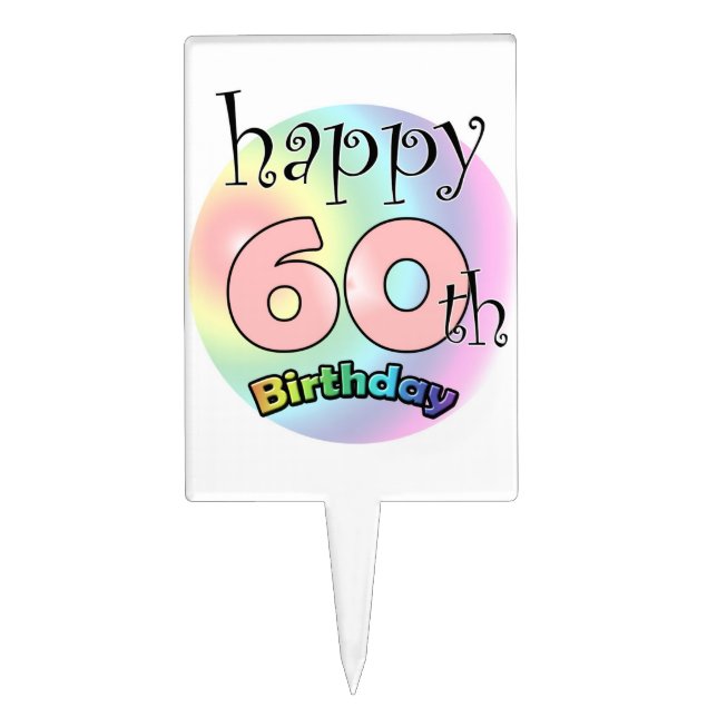 Happy 60th Birthday (roze) Cake Topper (Front)
