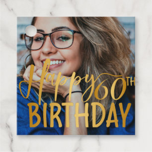 Happy 60th Birthday Script Personalized Photo Favor Tags