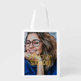 Happy 60th Birthday Script Personalized Photo Grocery Bag