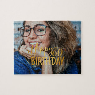 Happy 60th Birthday Script Personalized Photo Jigsaw Puzzle
