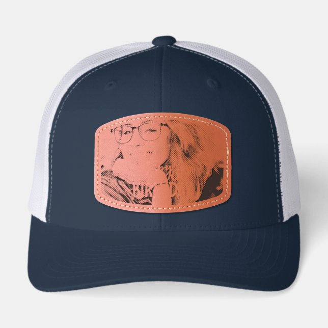Happy 60th Birthday Script Personalized Photo Leather Patch Hat (Front)