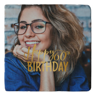 Happy 60th Birthday Script Personalized Photo Trivet