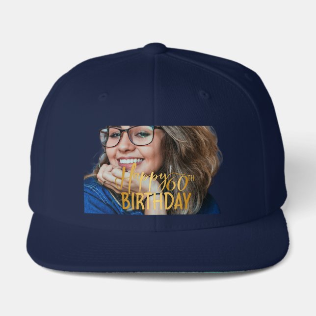Happy 60th Birthday Script Personalized Photo Visor (Front)