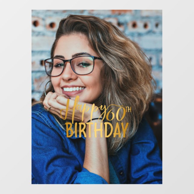 Happy 60th Birthday Script Personalized Photo Wall Decal (Front)