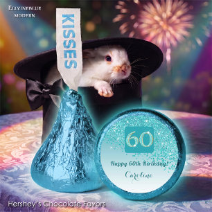 Happy 60th Birthday Teal Blue Glitter Sweet Hershey®'s Kisses®