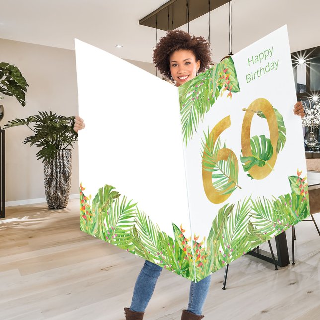 Happy 60th Birthday Tropical Leaf Jumbo Number 60 Card (Creator Uploaded)