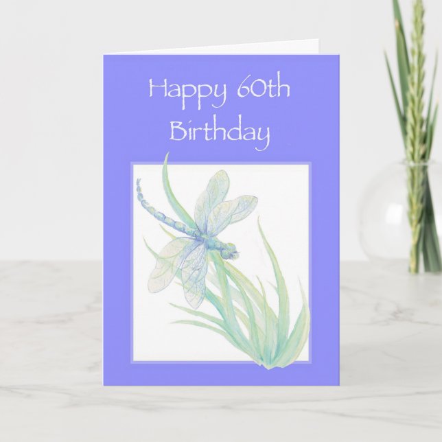 Happy 60th Birthday Watercolor Dragonfly Nature Card (Front)
