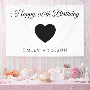 Happy 60th Birthday White Banner with Custom Text