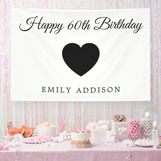 Happy 60th Birthday White Banner with Custom Text (Party)