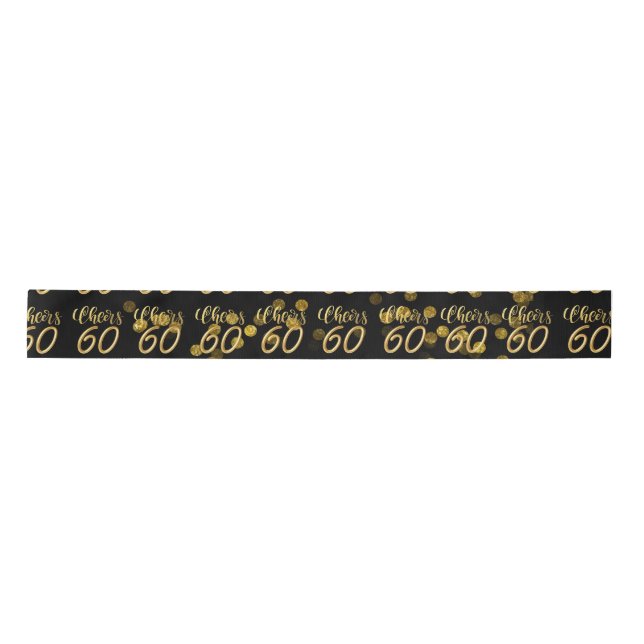 Happy 60th  Birthday white gold theme  cheer sixty Satin Ribbon (Front)