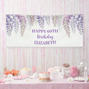 Happy 60th Birthday Wisteria Purple Flowers Banner