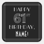 [ Thumbnail: Happy 61st Birthday; Art Deco Style; Custom Name Sticker ]