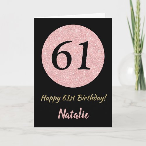 Happy 61st Birthday Black and Rose Pink Gold Card