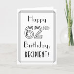 [ Thumbnail: Happy 62nd Birthday, Art Deco Style W/ Custom Name Card ]
